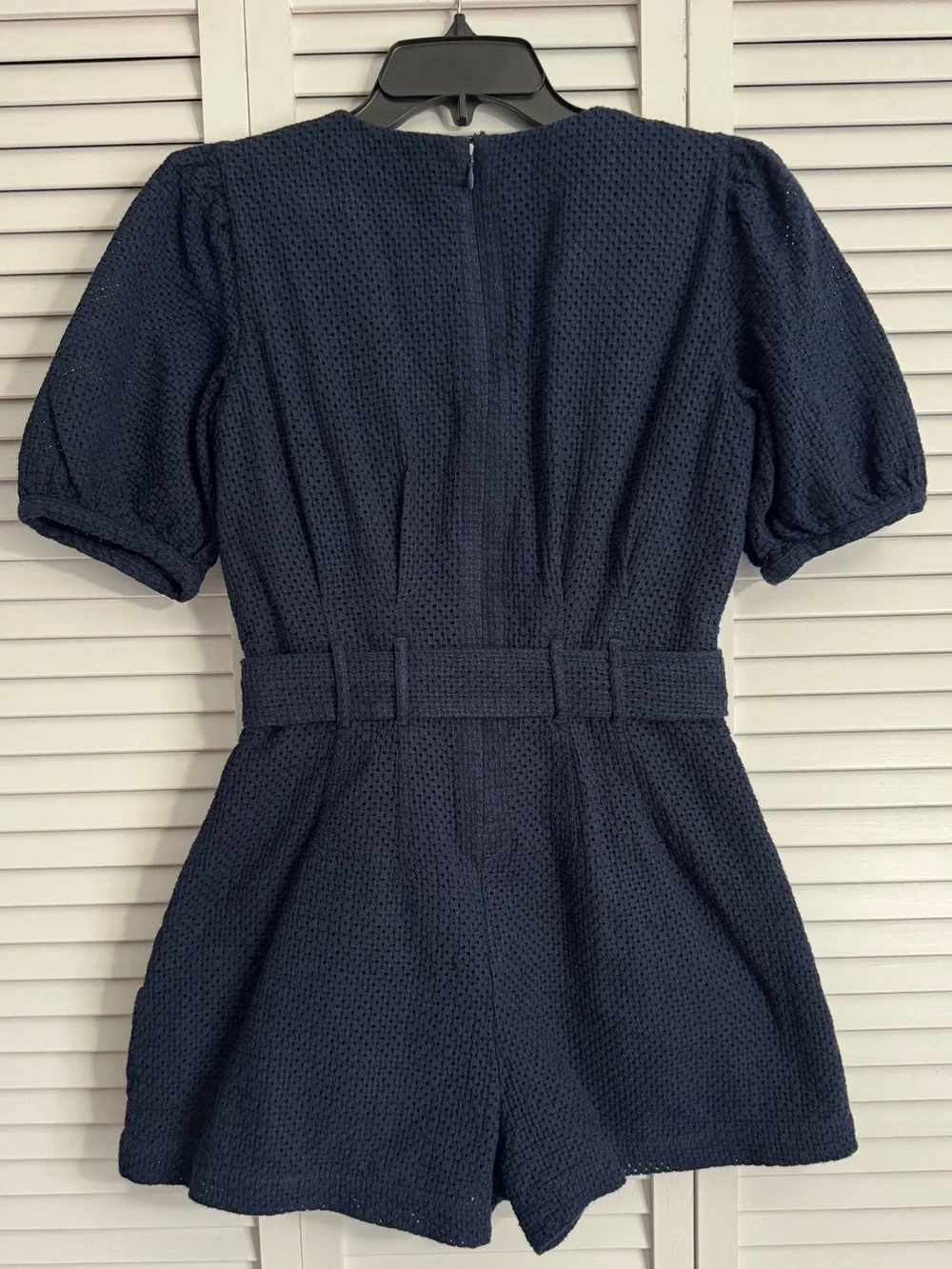 Club Monaco Navy Blue Eyelet PuffSleeve Belted Romper 4 S Small